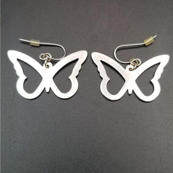 earrings Jewelry - Silver brushed butterfly earrings simplistic classy jewelry. E0125